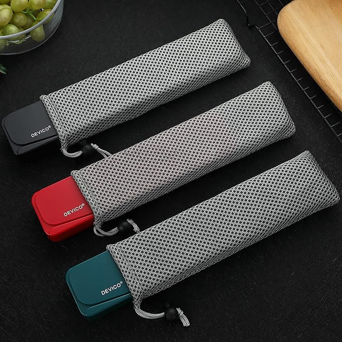 DEVICO Travel Utensils, 18/8 Stainless Steel 4pcs Cutlery Set Portable Camp Reusable Flatware Silverware, Include Fork Spoon Chopsticks with Case (Red)