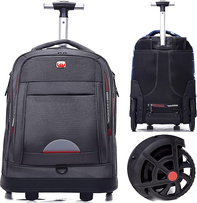 Rolling Backpack for Adults, Large Wheeled Backpack with Laptop Compartment, Roller Backpack on Wheels, Suitable for Leisure Outdoor Business Travel (Grey)