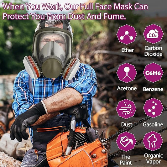 Full Face Respirator Mask - Gas Masks Survival Nuclear and Chemical for Asbestos, Fume, Resin, Dust and Chemical