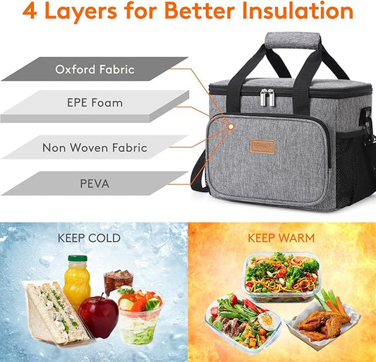 Lifewit Large Lunch Bag Insulated Lunch Box Soft Cooler Cooling Tote for Adult Men Women, Gray 24-Can (15L)