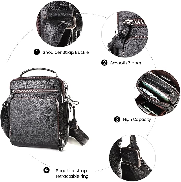Genuine Leather Small Messenger Bag for Men Vintage Shoulder Crossbody Bags for Work Business Travel