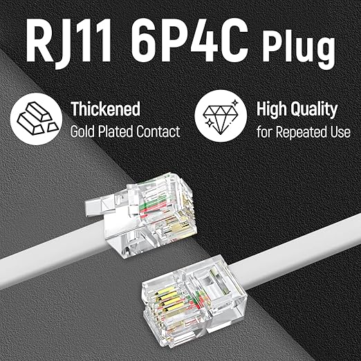 Uvital Phone Extension Line, 100 FT White Long Telephone Extension Line Cord Cable Wire,RJ11 6P4C Phone Cord for Home/Office