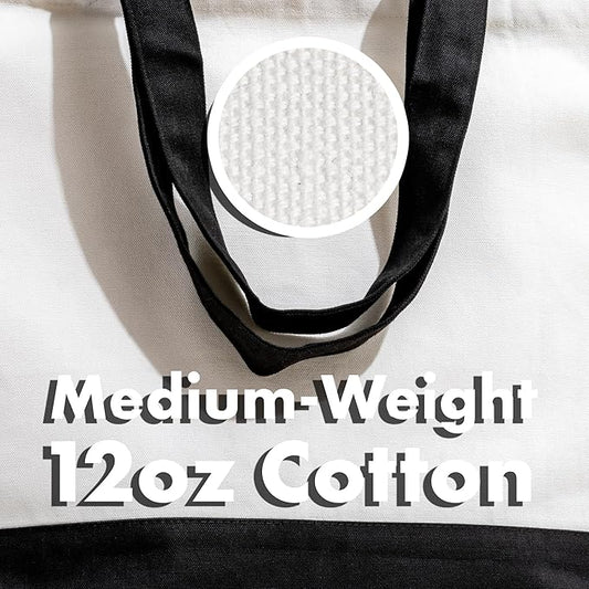 Carrywell |Not Made in China| 3 Pack Cotton Tote Bags, Reusable Grocery Shopping Bag, Durable 13oz Organic Cloth w/Handles