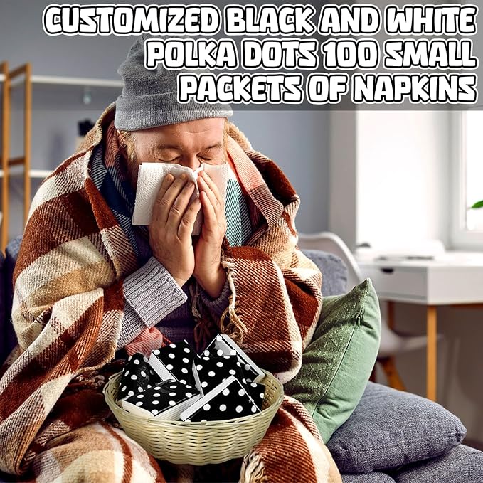 Therwen 100 Pack Pocket Tissues Travel Packs Bulk 1000 Sheet Mini Tissues Bulk 3 Ply Small Travel Size Paper Individual Pocket Size (Classic Polka Dots)