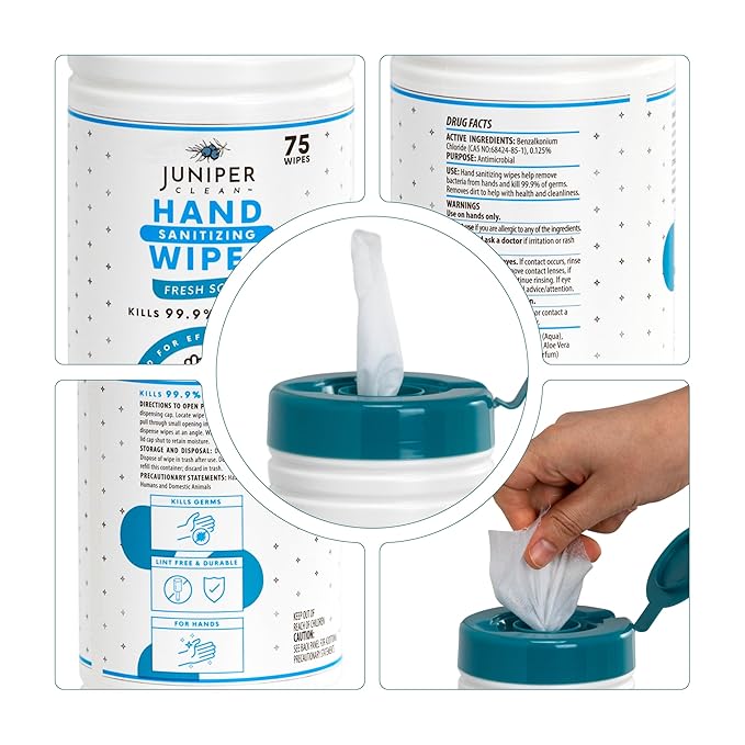 6 Pack Canister Hand Sanitizing Wipes, Alcohol Free 450 Count Canister Disposable Hand Sanitizer Wipes, Fresh Scent, Lint Free & Durable