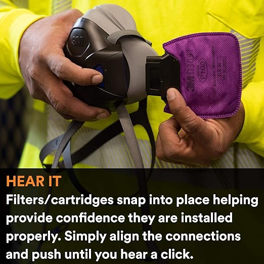 3M Respirator, Secure Click Half Face Reusable Respirator with Speaking Diaphragm and Push Button Seal Check, HF-803SD, Sweeping, Sanding, Grinding, Sawing, Dust, Large