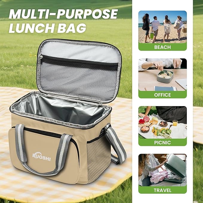 Insulated Lunch Bag for Men & Women-25L Leakproof Cooler Bag with Adjustable Strap, Large Reusable Lunch Box for Office, Beach, Picnic & Travel