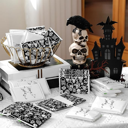 50 Pack Halloween Skull Pocket Tissues Individual Packs Gothic Skeleton Dancing Pocket Facial Bulk 3 Ply Wallet Travel Tissues for Halloween Party Supplies