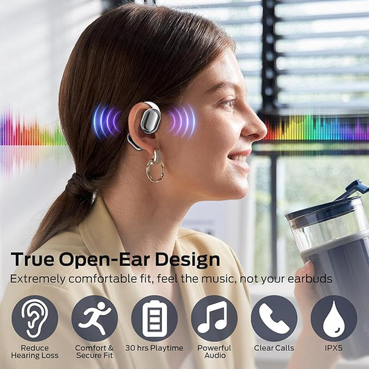 BUGANI Open Ear Headphones, Bluetooth 5.3 Wireless Headphones with Dual Large Driver, Open Ear Earbuds with Immersive Stereo Sound, ENC Clear Talk, 30H Playtime, Waterproof Sport Earbuds for Running