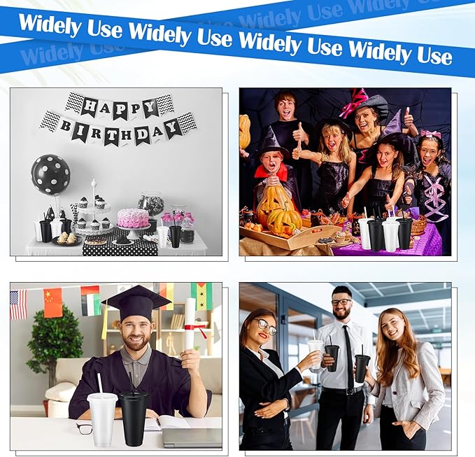 Honeydak 30 Pack Tumbler with Straw and Lid Bulk Glitter Plastic Cups Water Bottle Iced Coffee Travel Mug Reusable Party Favor Cups for Birthdays travel 24-27 oz (Black and Clear)