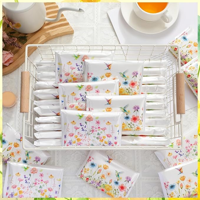 50 Pack Summer Floral Pocket Tissues Individual Packs Wildflower Wallet Tissue Travel Bulk 3 Ply Flower Facial Pocket Packets for Summer Wedding Birthday Party Supplies