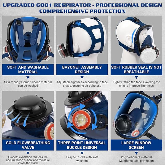 Respirator Mask, Reusable Face Respirators with Filters, Gas Masks Against Chemicals/Organic Vapor/Formaldehyde