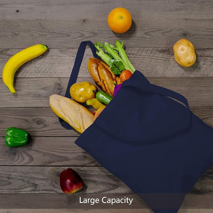 TOPDesign 24-Pack Economical 16"x15" Navy Blue Cotton Tote Bag, Lightweight Medium Reusable Grocery Shopping Cloth Bags, Suitable for DIY, Advertising, Promotion, Gift, Activity