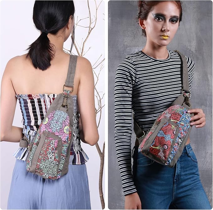 Black Butterfly Canvas Chest Bag, Small Chest Pack, Crossbody Bag for Travel, Inclined Shoulder Bag