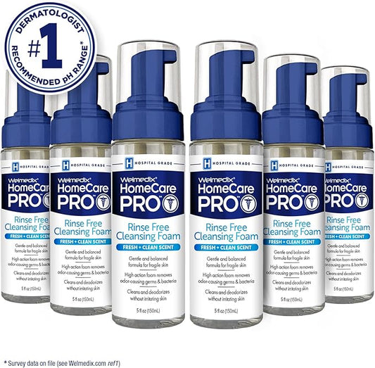 Rinse Free Cleansing Foam, 3 in 1 Body Wash, Shampoo and Personal Cleanser for Elderly, Incontinence and Infant Care, Hospital Grade, Sulfate Free, Paraben Free (Pack of 6)