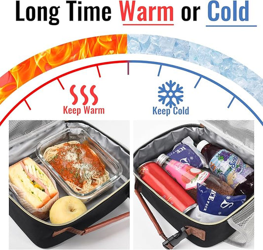 Genteen 2 Packs Lunch Box for Men Women Adults Kids - Insulated LunchBox Reusable, Zip Closure & Buckle Handle, Portable Cooler for Work, School, Travel (Black+White)