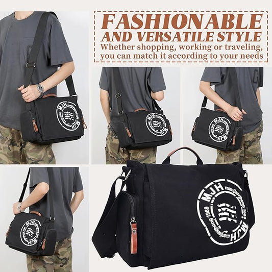 FSD.WG Satchel Messenger Bag for Men Canvas,Travel Shoulder bag 13.5" Laptop Bags