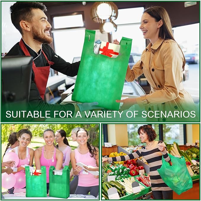 Windyun Large Grocery T-shirt Bags Bulk Reusable Non Woven Shopping Bag Foldable Gift Tote with Handle, 21x11x6 Inch