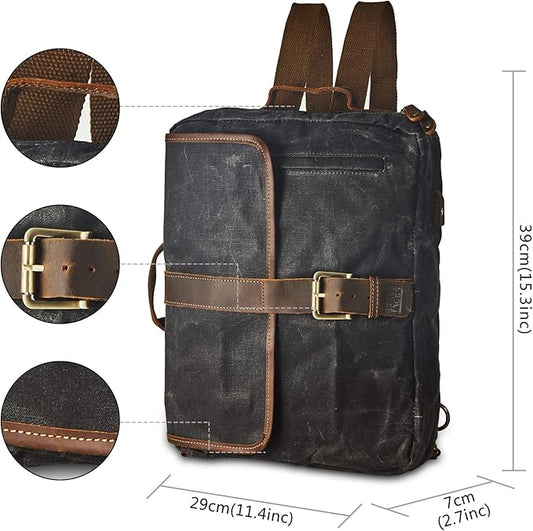 Vintage Waterproof Waxed Canvas Convertible Laptop Messenger Backpack Rucksack For Men Women