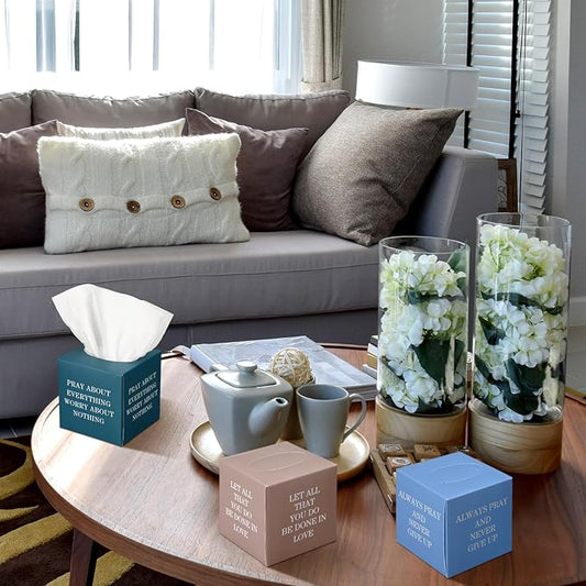 12 Pack Bible Verse Facial Cube Tissues Boxes 600 Sheets 3 Ply Small Christian Square Face Tissues Bulk for Car Bedroom Supplies