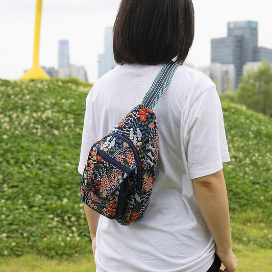 SILKAREA Vintage Embroidered Floral Ethnic Backpack for Women Handbag Shoulder Bag Mini Travel Purse (Flower Sea Blue)
