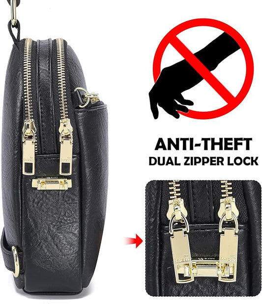 INICAT RFID Blocking Sling Bag Leather Crossbody Bags for Women Fanny Pack Cross Body for Woman Chest Bag for Travel 1.9L