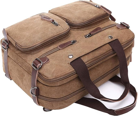 3 in 1 Convertible Laptop Backpack, 17.3 inch Messenger Bag for Men, Multi-Functional Travel Laptop Bag for College Men Women (17.3 Inch, Coffee)