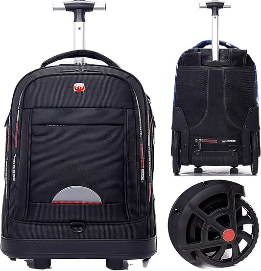 Rolling Backpack with Wheels for Adults, Large Wheeled Backpack with Laptop Waterproof Compartment, Roller Backpacks, Suitable for Leisure Outdoor Business Travel (Black)