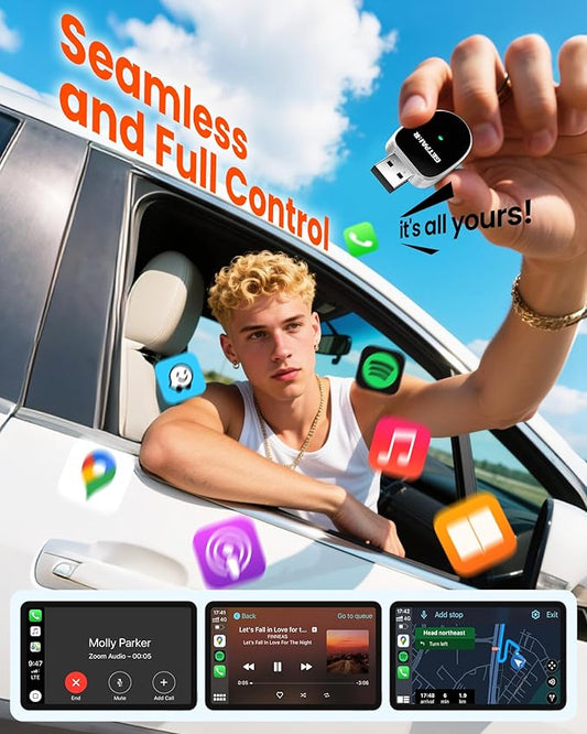 Mini 2-in-1 Wireless CarPlay & Android Auto Adapter GETPAIRR Mini 2, Dual WiFi 6 /Bluetooth 5.4, Auto-Reconnect, Stable Control and No Delay, Easy Setup for 98% OEM Wired Cars (2025 Upgrade)