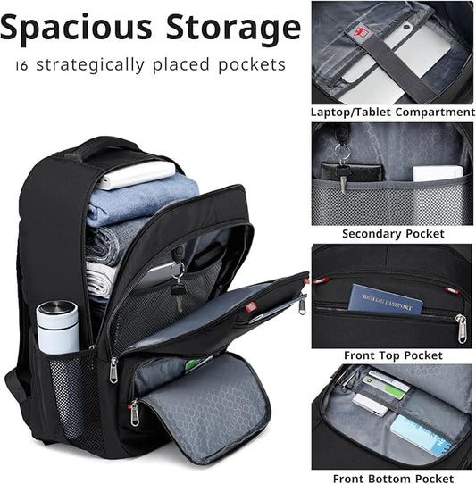 Laptop Backpack for Men & Women - Anti Theft Water Resistant Travel & College Backpack Fits 17 Inch Laptop & Notebook - 35L Black