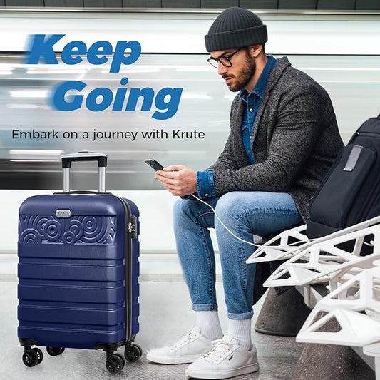 Krute 20 inch Carry On Luggage Airline Approved Suitcase with Spinner Wheels Hard Shell Luggages PC ABS TSA Lock Suitcase