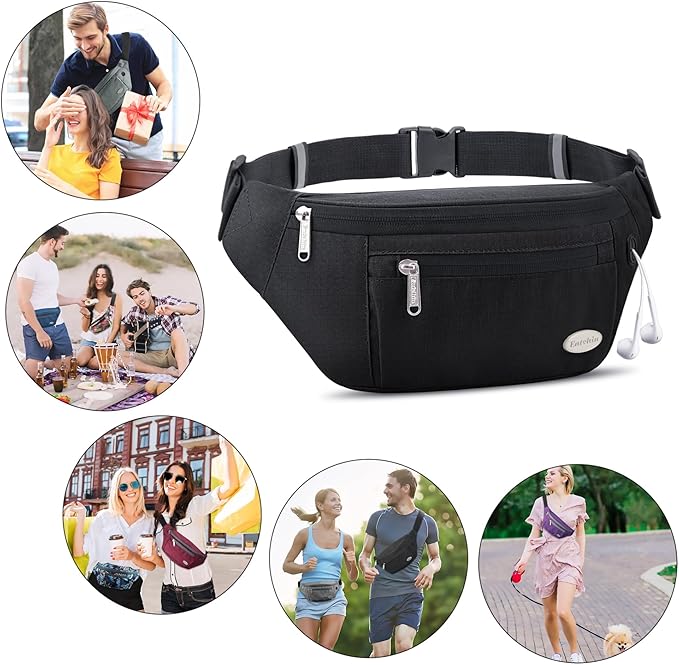 Entchin Fanny Pack for Women Men,Crossbody Belt Bag with 4-Zipper Pockets,Adjustable Waist Bag Pack,One of the Most Popular Travel Essential Gifts for Walking,Traveling,Cycling