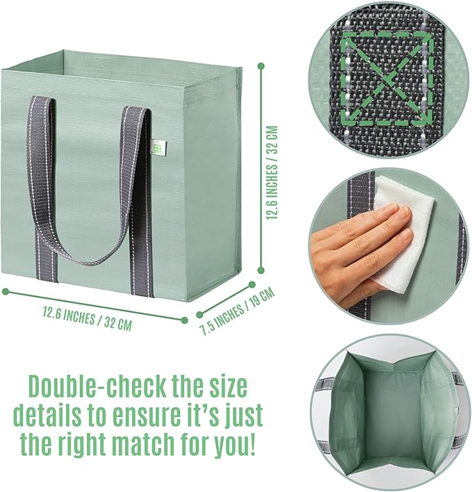 VENO 2-4 Pack Reusable Grocery shopping Bags, Small Tote Bag w/Handle Hard Bottom, Heavy Duty, Foldable Carrier