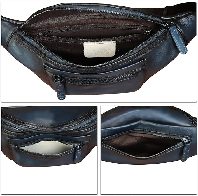 Genuine Leather Fanny Pack for Men and Women Vintage Handmade Leather Waist Bag Sling Bag Sling Backpack Purse Hip Crossbody Bag (Blue)