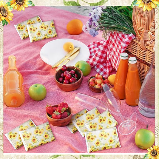 50 Pack Sunflower Pocket Tissues Individual Packs Sunflower Floral Pocket Facial Bulk 3 Ply Wallet Travel Tissues for Summer Wedding Party Supplies