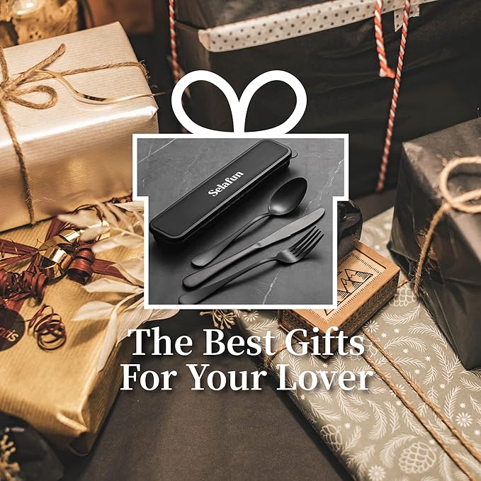 4-pieces Travel Set with Case Portable Silverware Utensils Set for work, Stainless Steel Reusable Flatware Set Cutlery Set for Camping Picnic Hiking Office (8inch, Matte Black)