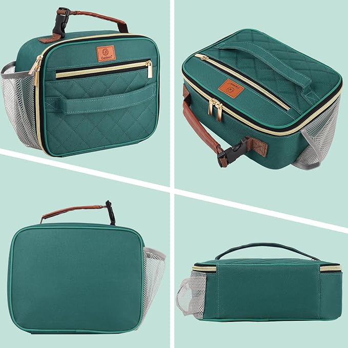Genteen Lunch Box Lunch bag for Kids Boys Men Women Adults - Insulated Small LunchBox Reusable, Zip Closure & Buckle Handle, Portable Cooler for Work, School, Travel (Lake Green)