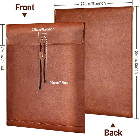 Brown PU Leather File Folder for Documents,Important Document Folder with String Tie,Laptop Sleeve Notebook Case,Leather File Organizer,A4 Envelopes Filing Folder 3PCS