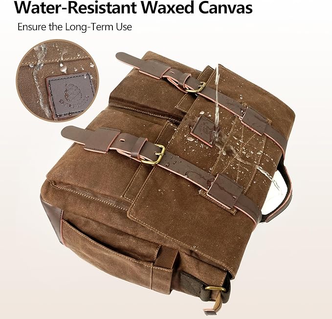 Messenger Bag for Men, 14-15.6 Inch Laptop Bag, Water-resistant Waxed Canvas Messenger Bag, Vintage Computer Satchel Briefcase for School Work Travel (Vintage Brown)