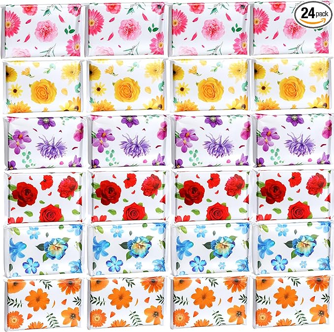 24 Packs Travel Size Tissue Pocket Slim Pack Facial 3 Ply Wallet Size Pocket Tissues for Travel Wedding Party Favors, 6 Styles(Colorful Flower)