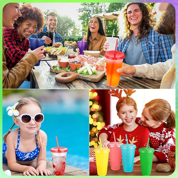 Honeydak 100 Pack Tumbler with Straw and Lid Bulk Glitter Plastic Cups Water Bottle Iced Coffee Travel Mug Reusable Party Favor Cups for Birthdays travel 24-27 oz (Mixed Color)