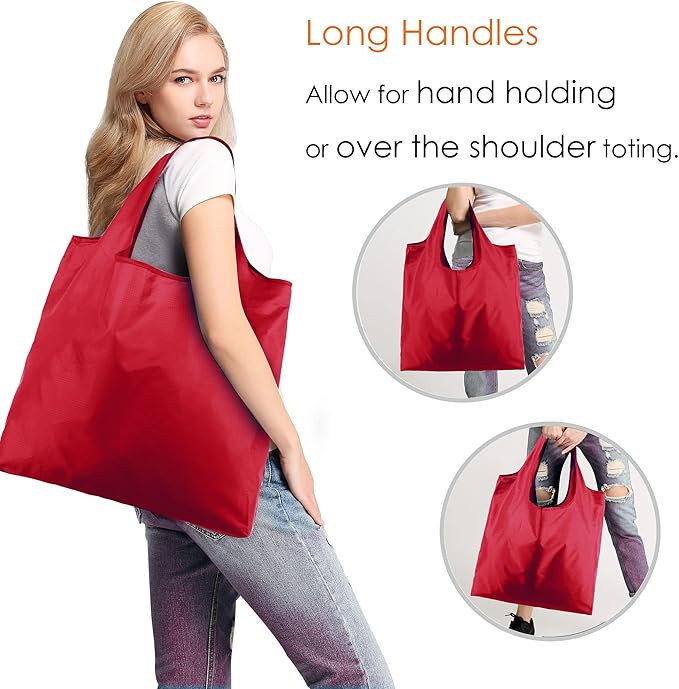 BeeGreen Christmas Red Reusable Grocery Bags Shopping Bags Bulk 10 Packs 50LBS X-Large Foldable-Machine Washable-Heavy Duty