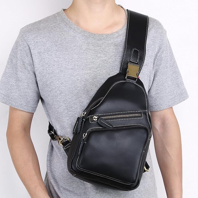 Genuine Leather Sling Bag for Men Women Backpack Chest Shoulder Satchel Crossbody Bags Casual Outdoor Daypack
