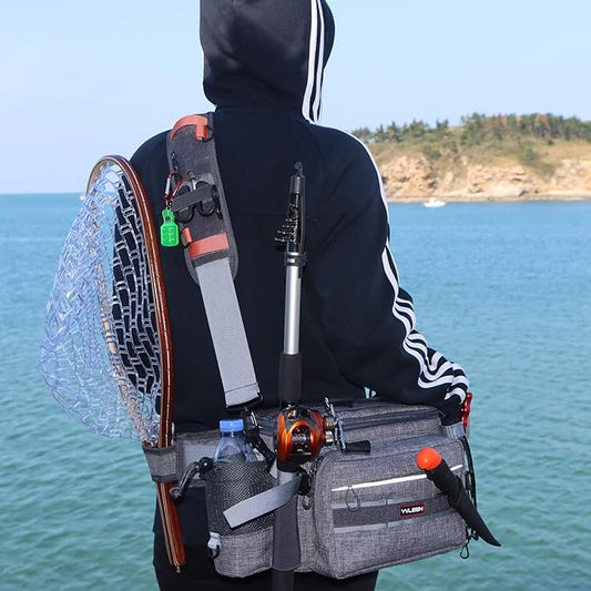 YVLEEN Sling Fishing Tackle Bag - Outdoor Tackle Box - Water-Resistant Waist Bag Cross Body Fly Fishing Sling Pack