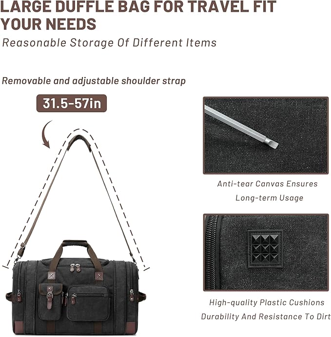 Travel Duffle Bag for Men, Duffle Bag for Travel, Heavy Duty Canvas Duffle, Carryon Bags for Airplanes, Expandable Vintage Overnight Luggage Weekender Bag, Waterproof Anti-tear Travel Bag
