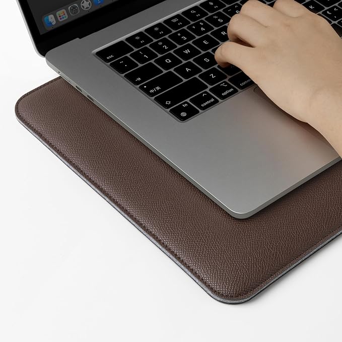 Comfyable Laptop Sleeve 14 Inch Precisely Compatible with MacBook Pro M4 M3 M2 M1 Pro/Max 2024, Faux Leather Cover Case 14 in, Coffee