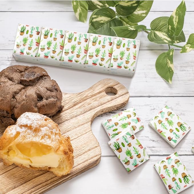 100 Pack Facial Tissue Mini Paper Pocket Tissues Small Size Travel Tissue Packs for Wedding Party Favors Graduation Celebration, 3 Ply, 2.8 x 2.2 In(Cactus)