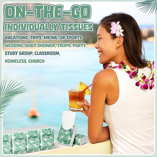 Therwen 100 Pack Pocket Tissues Travel Packs Bulk 1000 Sheet Mini Tissues Bulk 3 Ply Small Travel Size Paper Individual Pocket Size (Palm Theme)