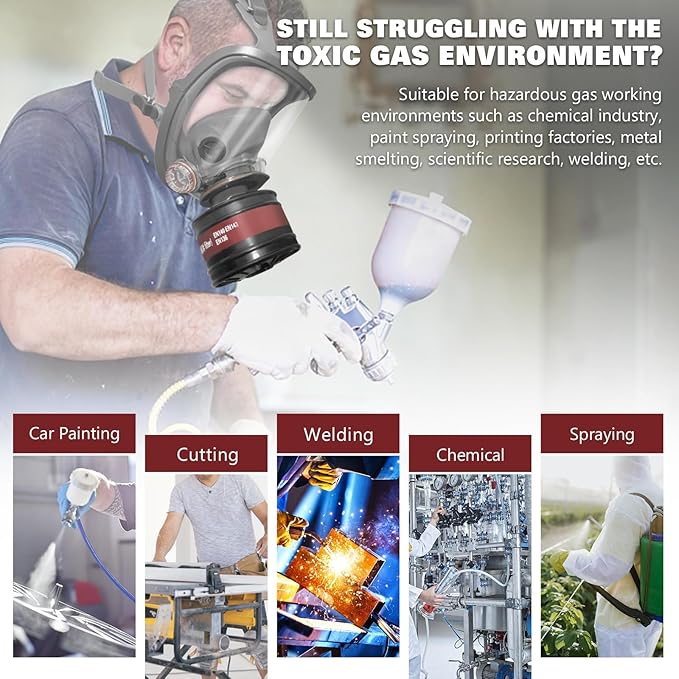 Gas Mask Survival Nuclear and Chemical, Respirator with Filters for Asbestos, Fume, Resin, Painting and Dust