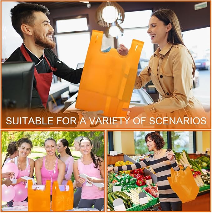 Windyun Large Grocery T-shirt Bags Bulk Reusable Non Woven Shopping Bag Foldable Gift Tote with Handle, 21x11x6 Inch